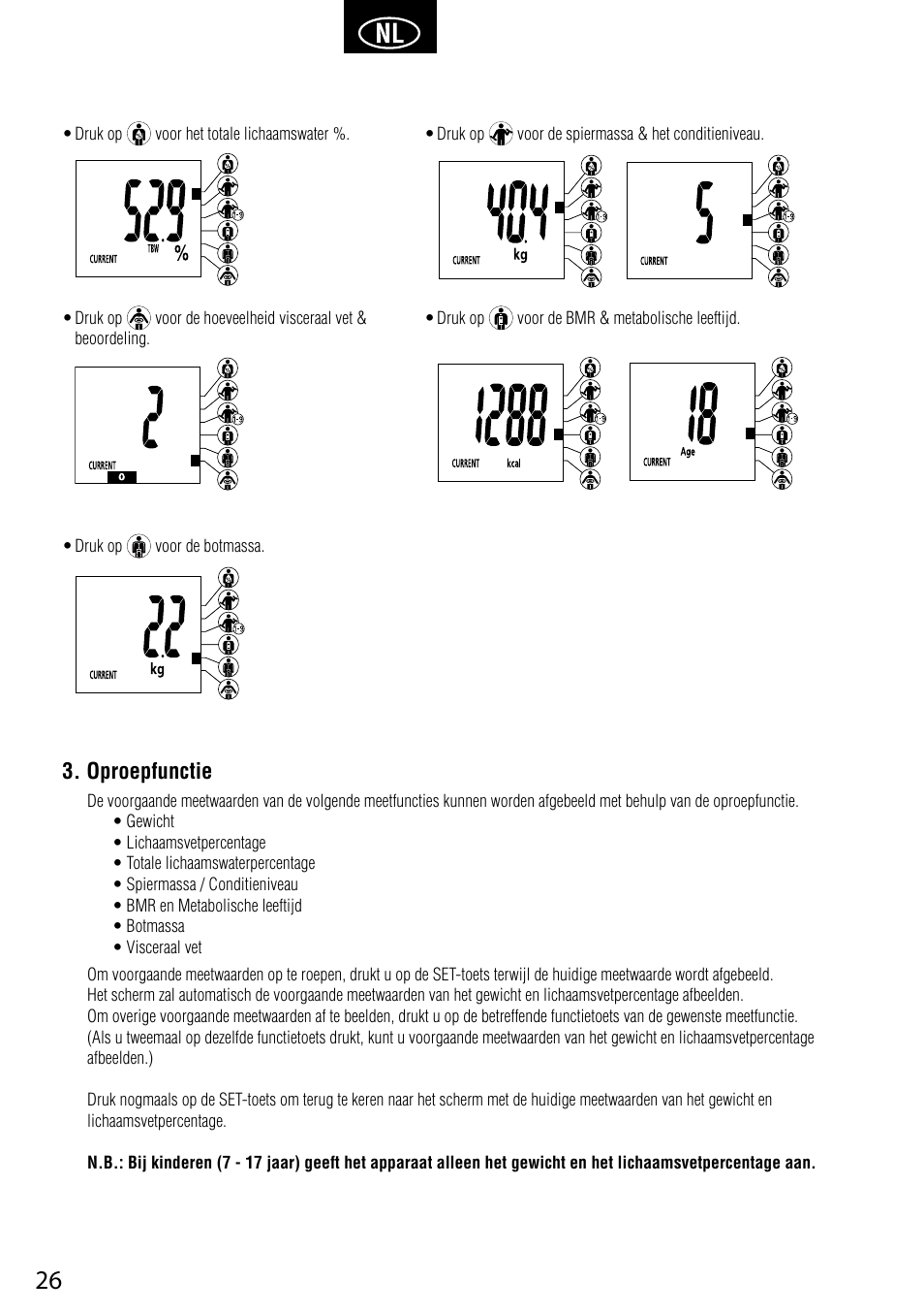 Oproepfunctie | Tanita BC-587 User Manual | Page 28 / 52
