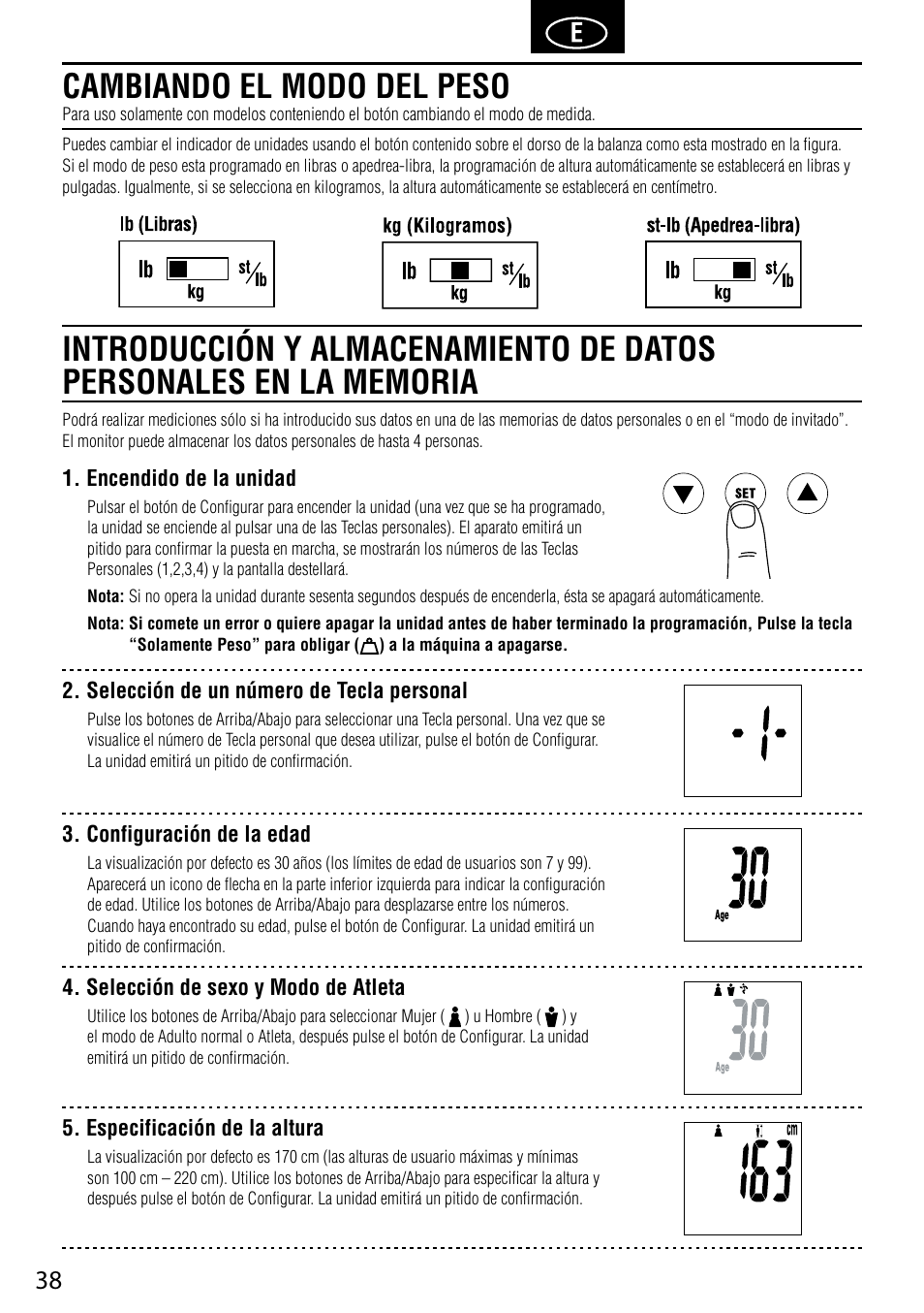 Cambiando el modo del peso | Tanita BC-587 User Manual | Page 40 / 52