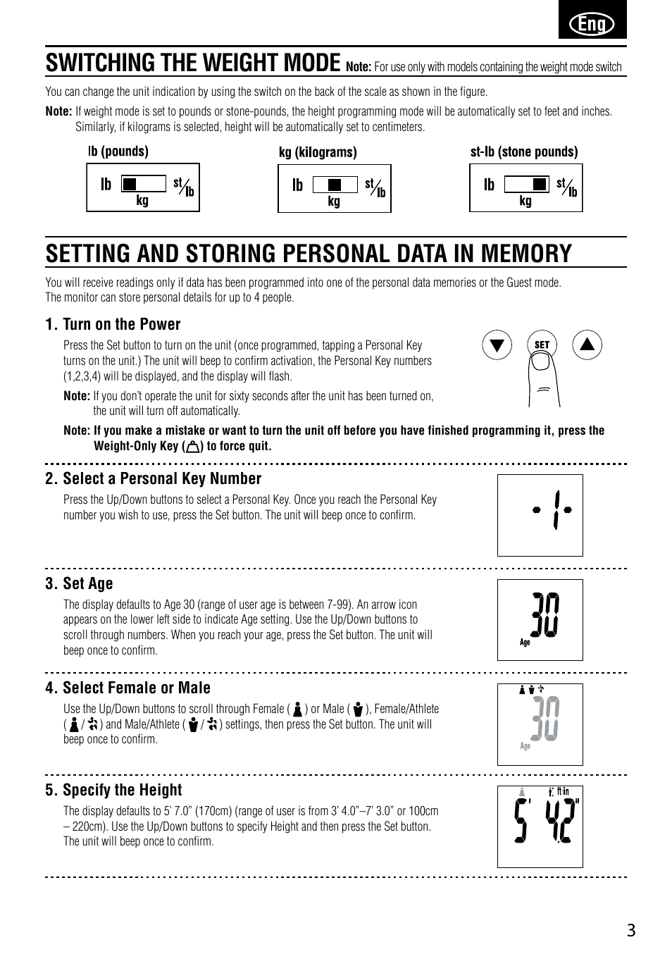 Switching the weight mode | Tanita BC-587 User Manual | Page 5 / 52