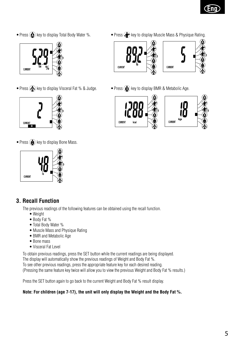 Recall function | Tanita BC-587 User Manual | Page 7 / 52