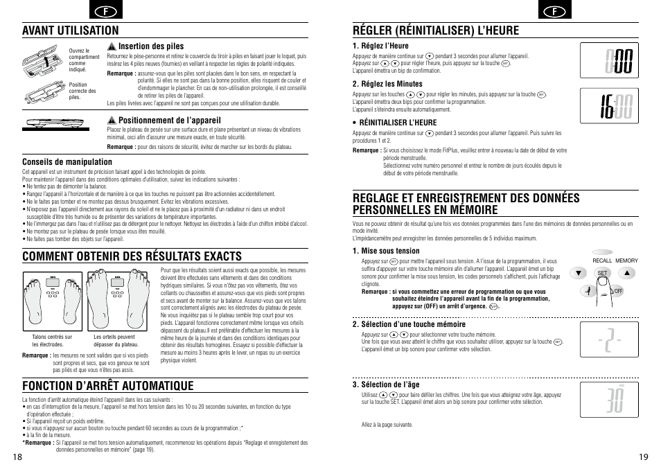 Conseils de manipulation, Insertion des piles, Positionnement de l’appareil | Tanita BC-581 User Manual | Page 11 / 31