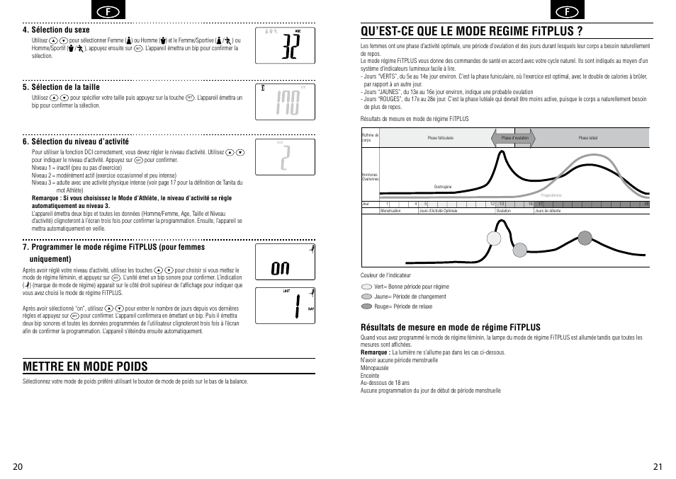 Qu’est-ce que le mode regime fitplus, Mettre en mode poids, Résultats de mesure en mode de régime fitplus | Tanita BC-581 User Manual | Page 12 / 31