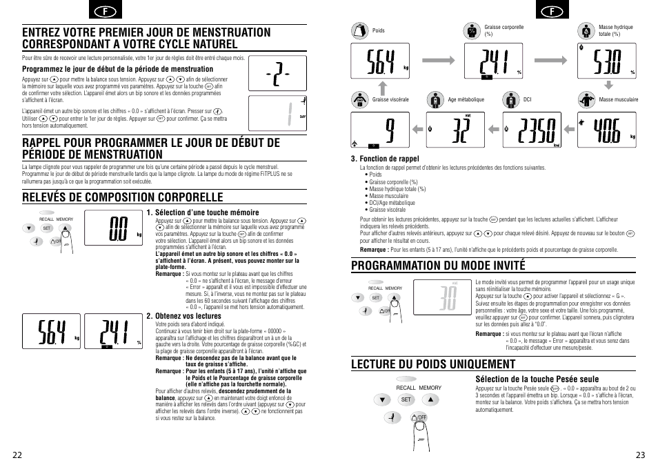 Sélection de la touche pesée seule | Tanita BC-581 User Manual | Page 13 / 31