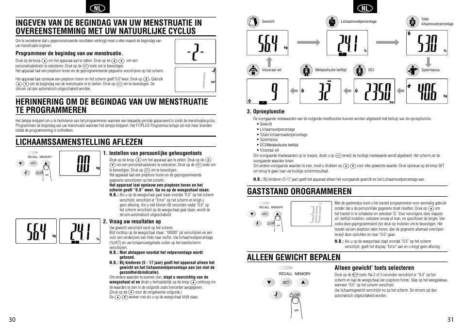 Gaststand orogrammeren alleen gewicht bepalen, Alleen gewicht’ toets selecteren | Tanita BC-581 User Manual | Page 17 / 31