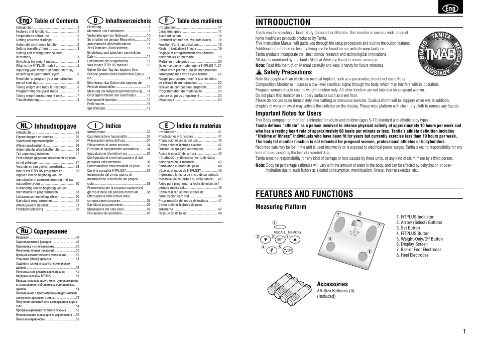 Tanita BC-581 User Manual | Page 2 / 31