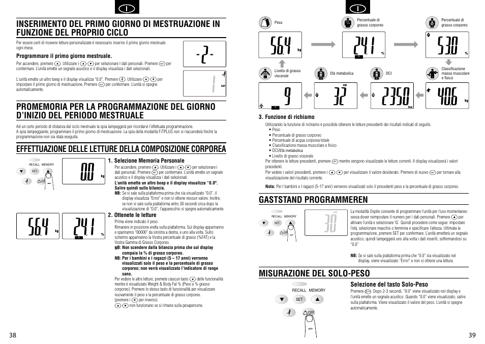 Gaststand programmeren misurazione del solo-peso, Selezione del tasto solo-peso | Tanita BC-581 User Manual | Page 21 / 31