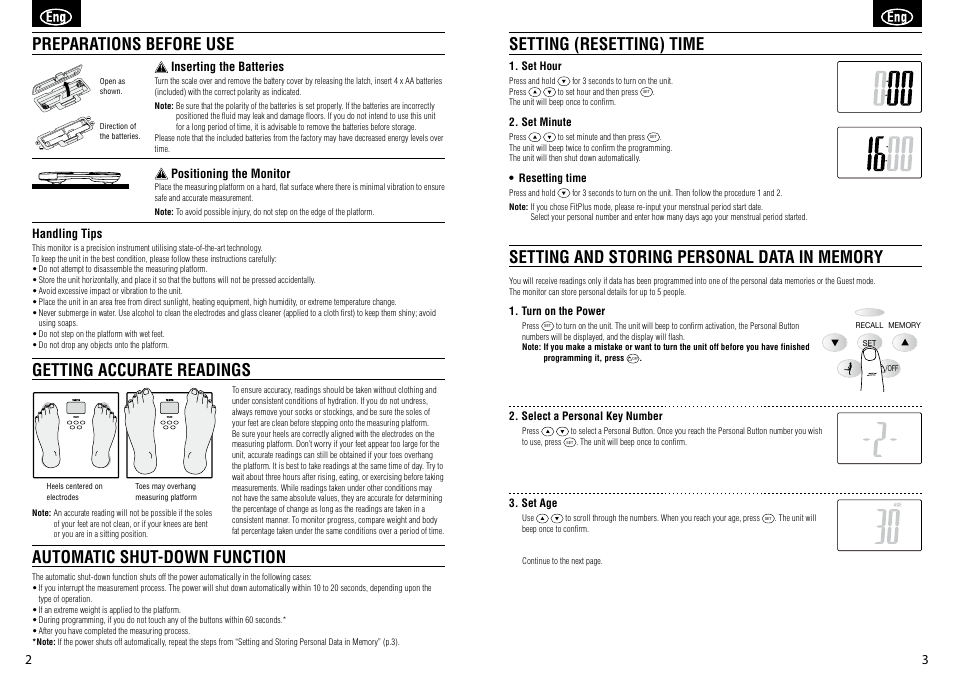 Handling tips, Inserting the batteries, Positioning the monitor | Tanita BC-581 User Manual | Page 3 / 31