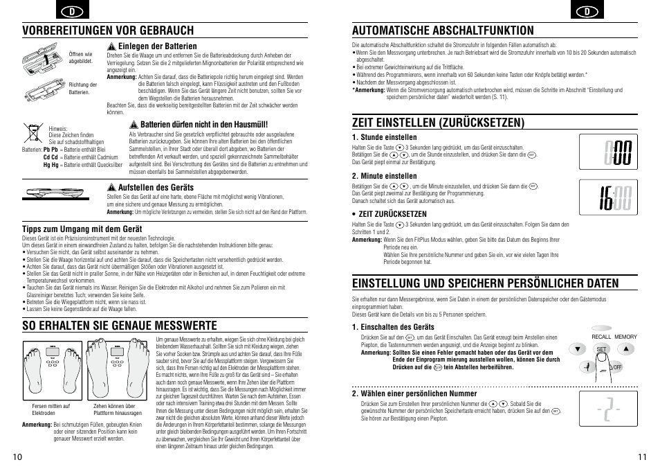 Tipps zum umgang mit dem gerät, Einlegen der batterien, Aufstellen des geräts | Batterien dürfen nicht in den hausmüll | Tanita BC-581 User Manual | Page 7 / 31