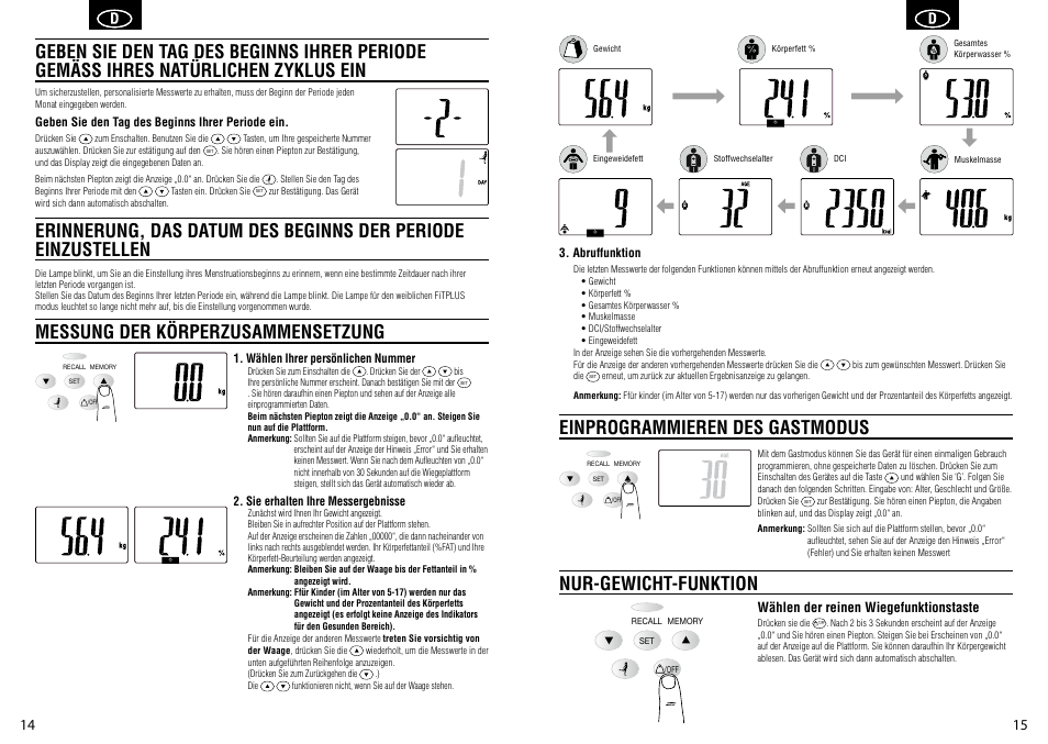 Wählen der reinen wiegefunktionstaste | Tanita BC-581 User Manual | Page 9 / 31