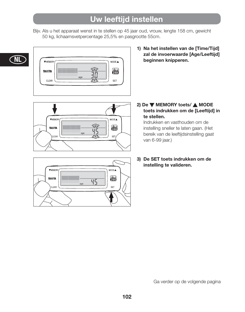 Uw leeftijd instellen | Tanita AM-120E User Manual | Page 102 / 216