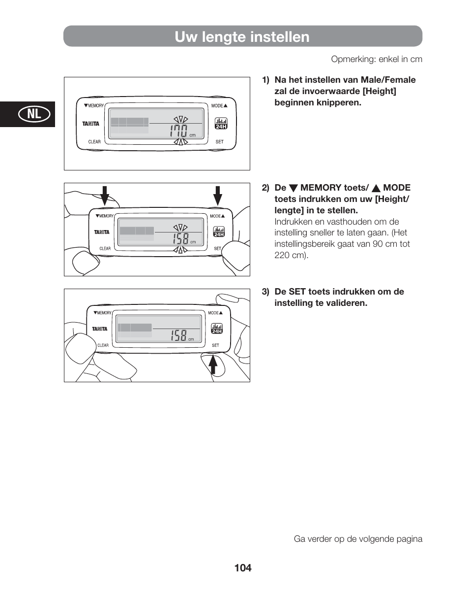Uw lengte instellen | Tanita AM-120E User Manual | Page 104 / 216