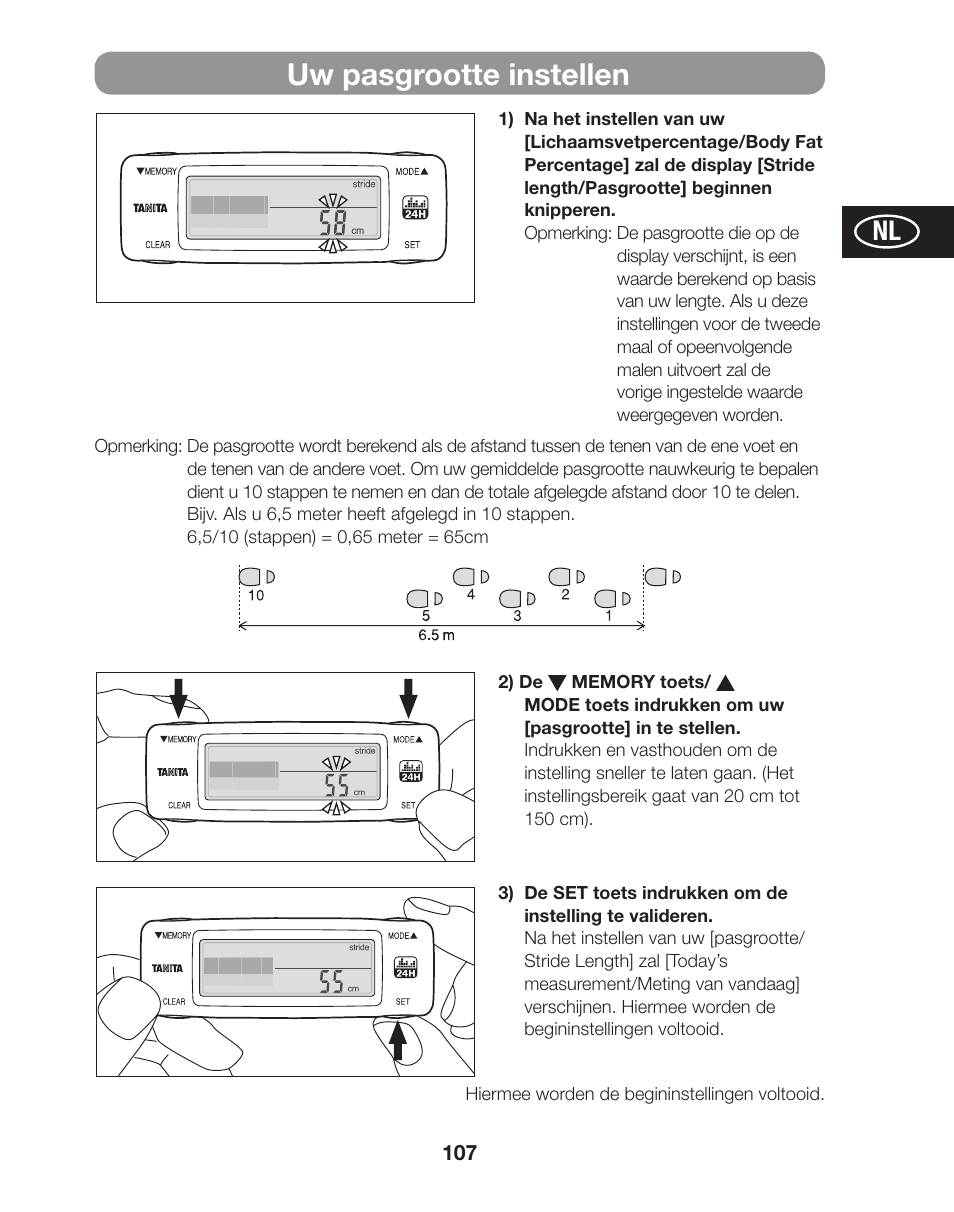 Uw pasgrootte instellen | Tanita AM-120E User Manual | Page 107 / 216