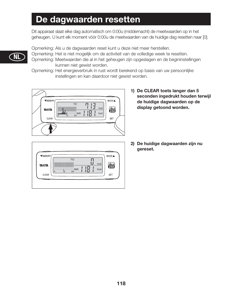 De dagwaarden resetten | Tanita AM-120E User Manual | Page 118 / 216