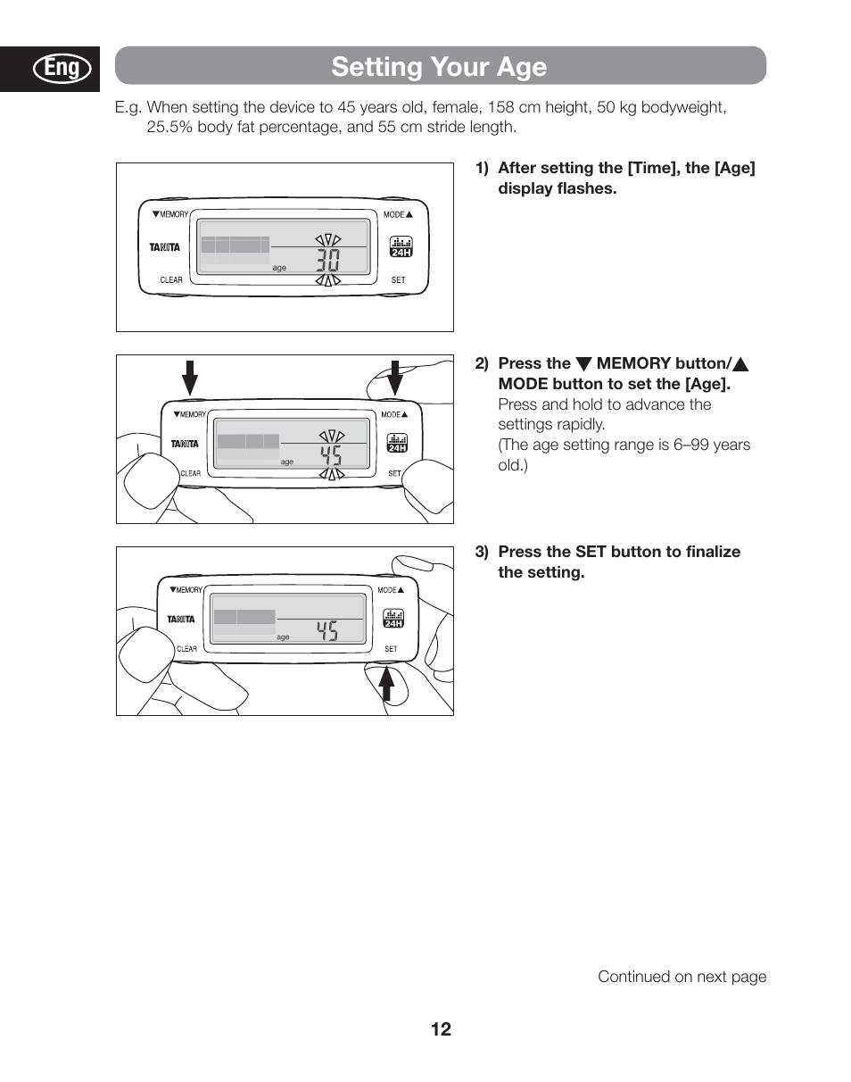 Setting your age | Tanita AM-120E User Manual | Page 12 / 216