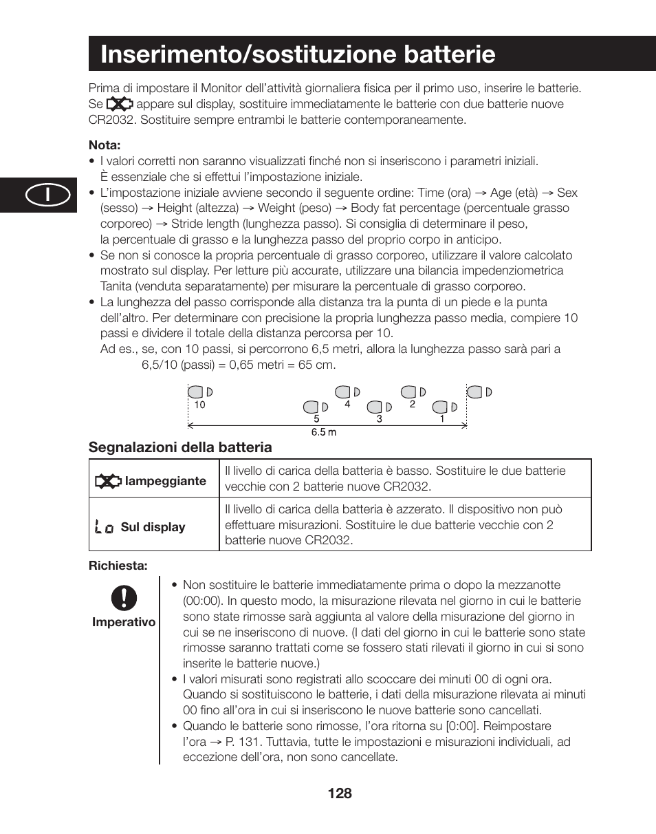 Inserimento/sostituzione batterie | Tanita AM-120E User Manual | Page 128 / 216