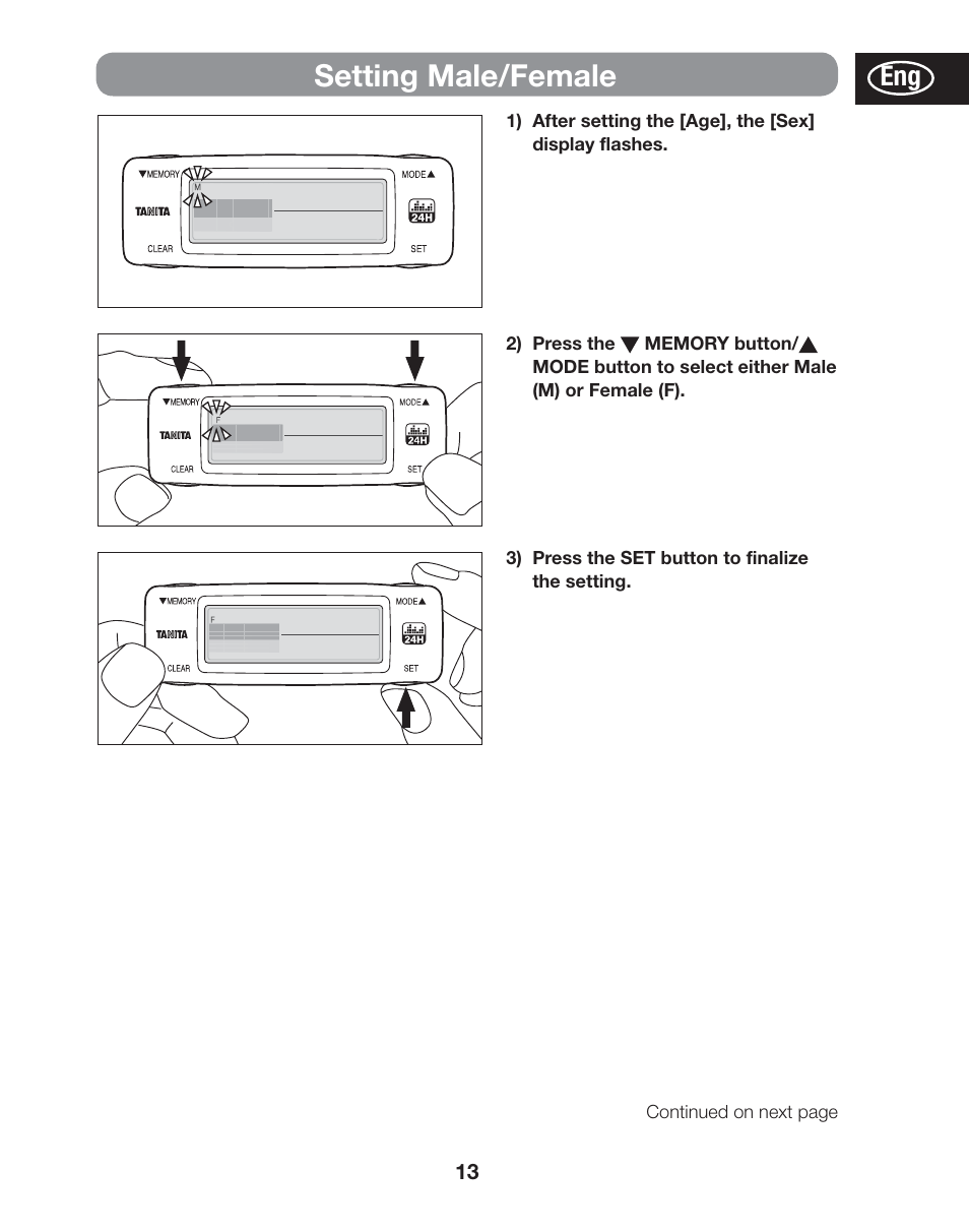 Setting male/female | Tanita AM-120E User Manual | Page 13 / 216