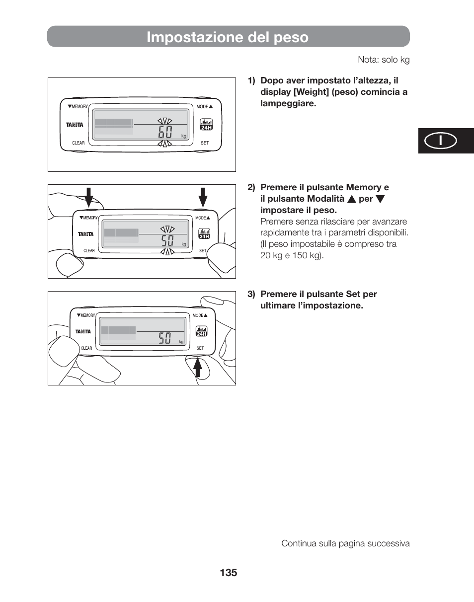 Impostazione del peso | Tanita AM-120E User Manual | Page 135 / 216