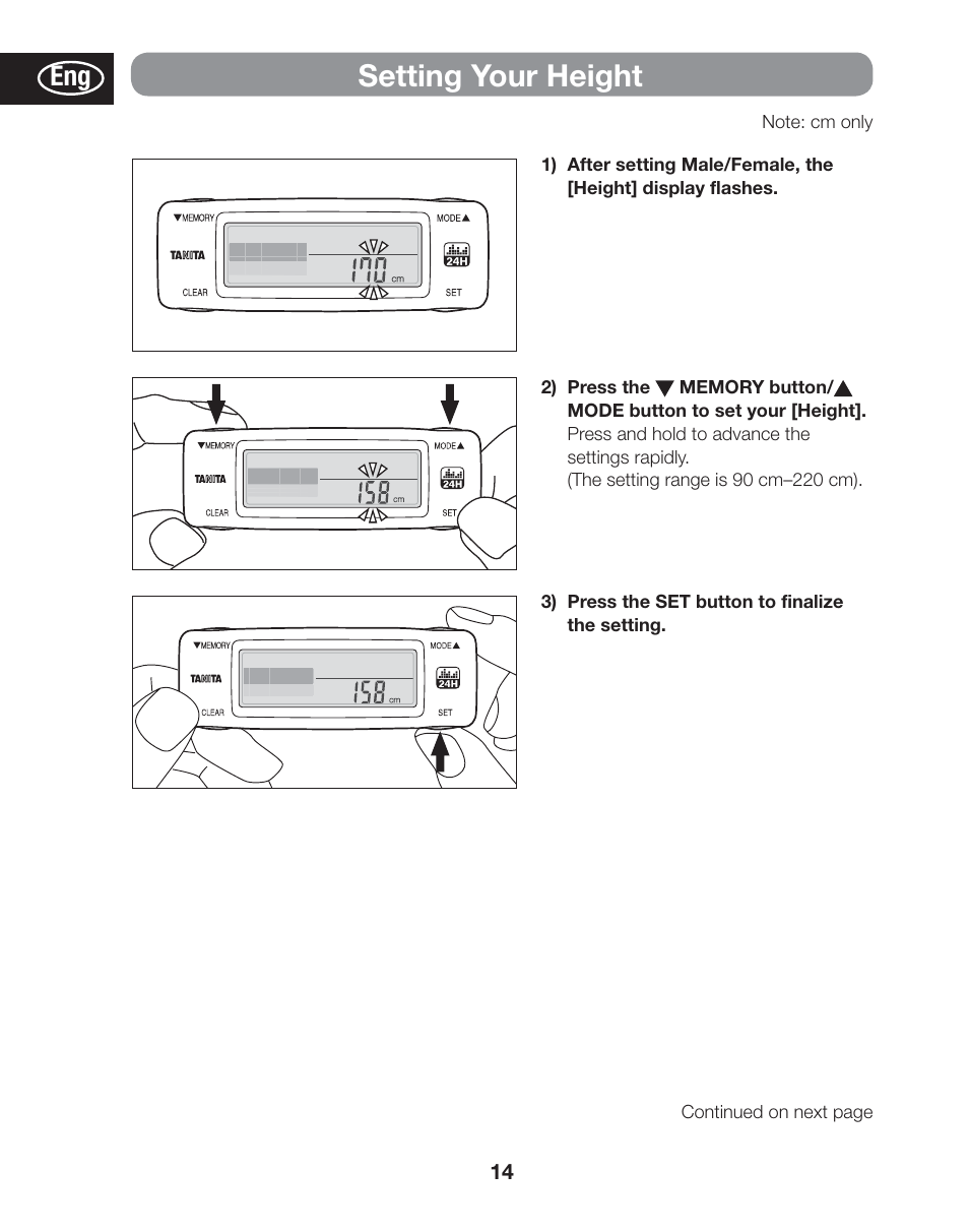 Setting your height | Tanita AM-120E User Manual | Page 14 / 216