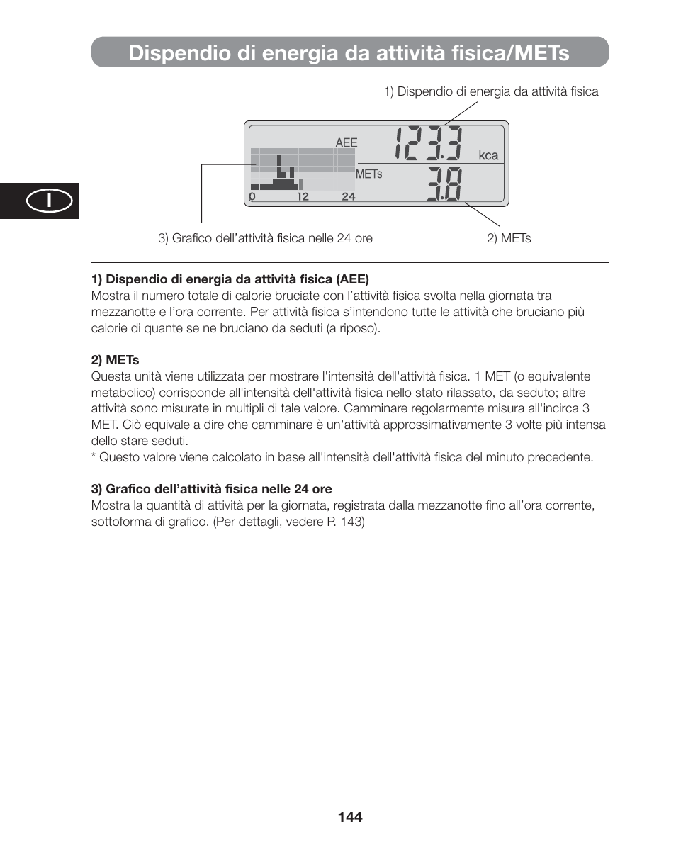 Dispendio di energia da attività fisica/mets | Tanita AM-120E User Manual | Page 144 / 216