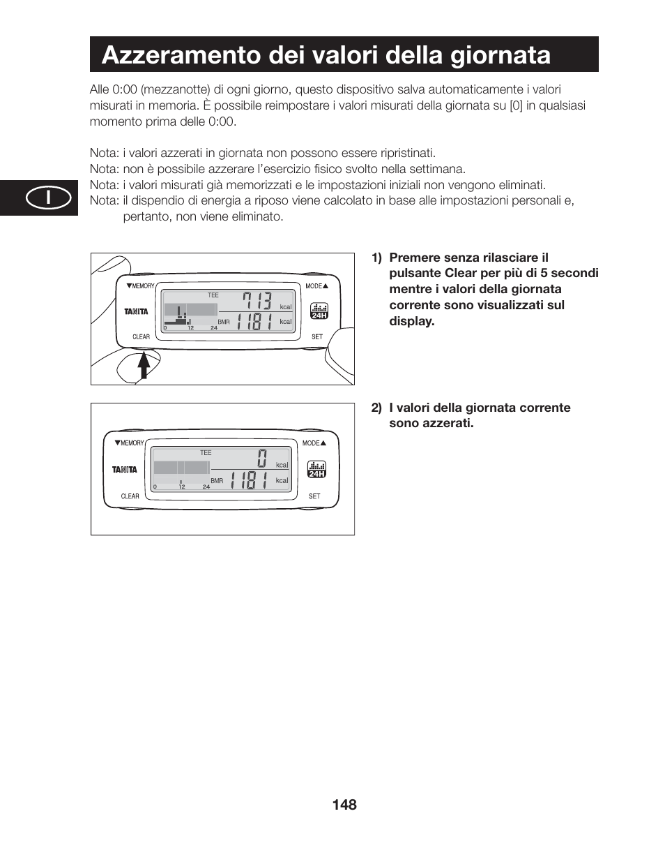 Azzeramento dei valori della giornata | Tanita AM-120E User Manual | Page 148 / 216