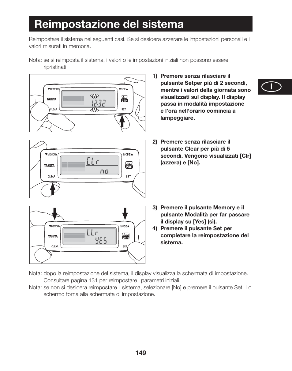 Reimpostazione del sistema | Tanita AM-120E User Manual | Page 149 / 216