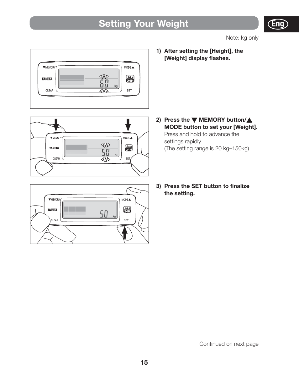 Setting your weight | Tanita AM-120E User Manual | Page 15 / 216