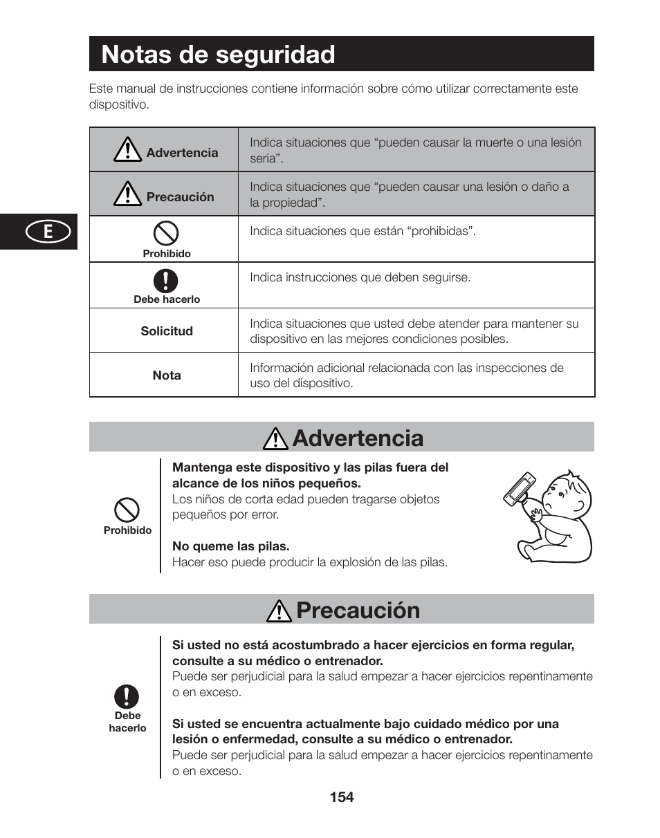 Notas de seguridad, Advertencia, Precaución | Tanita AM-120E User Manual | Page 154 / 216