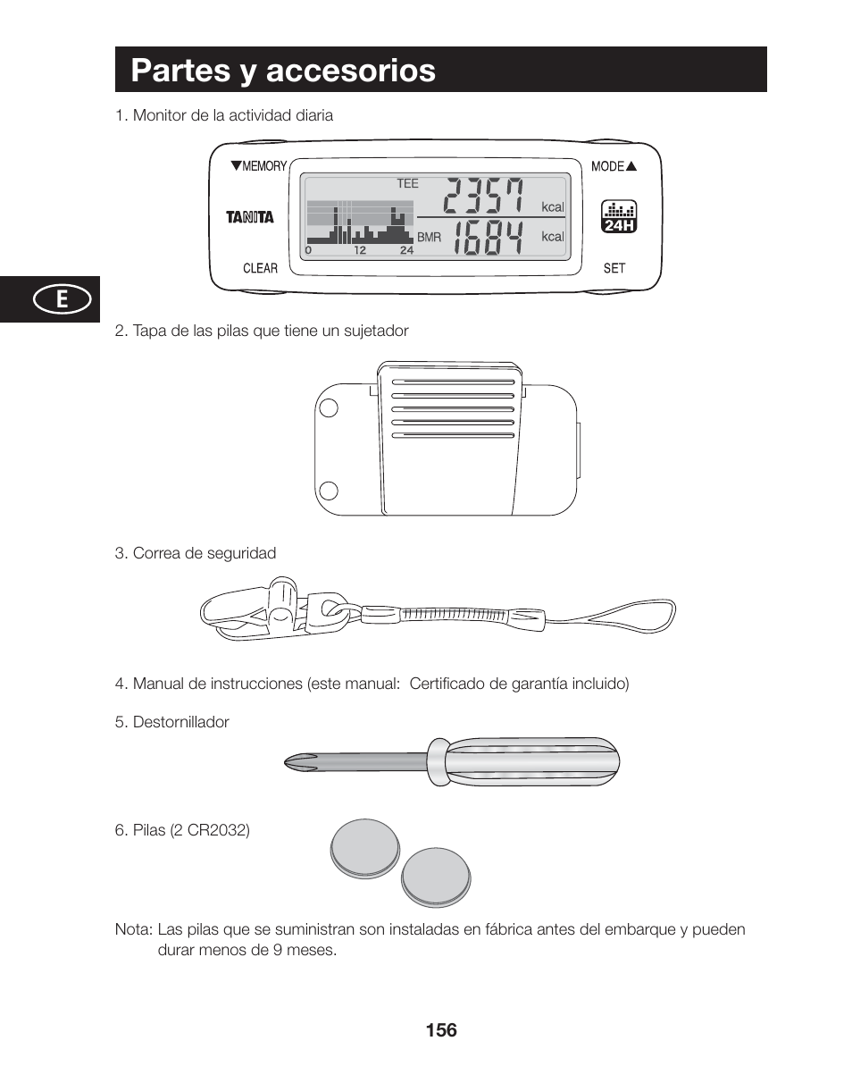 Partes y accesorios | Tanita AM-120E User Manual | Page 156 / 216