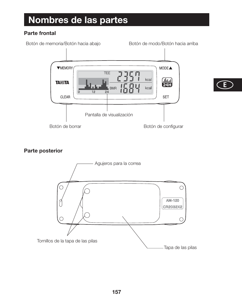 Nombres de las partes | Tanita AM-120E User Manual | Page 157 / 216