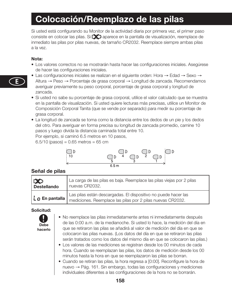 Colocación/reemplazo de las pilas | Tanita AM-120E User Manual | Page 158 / 216