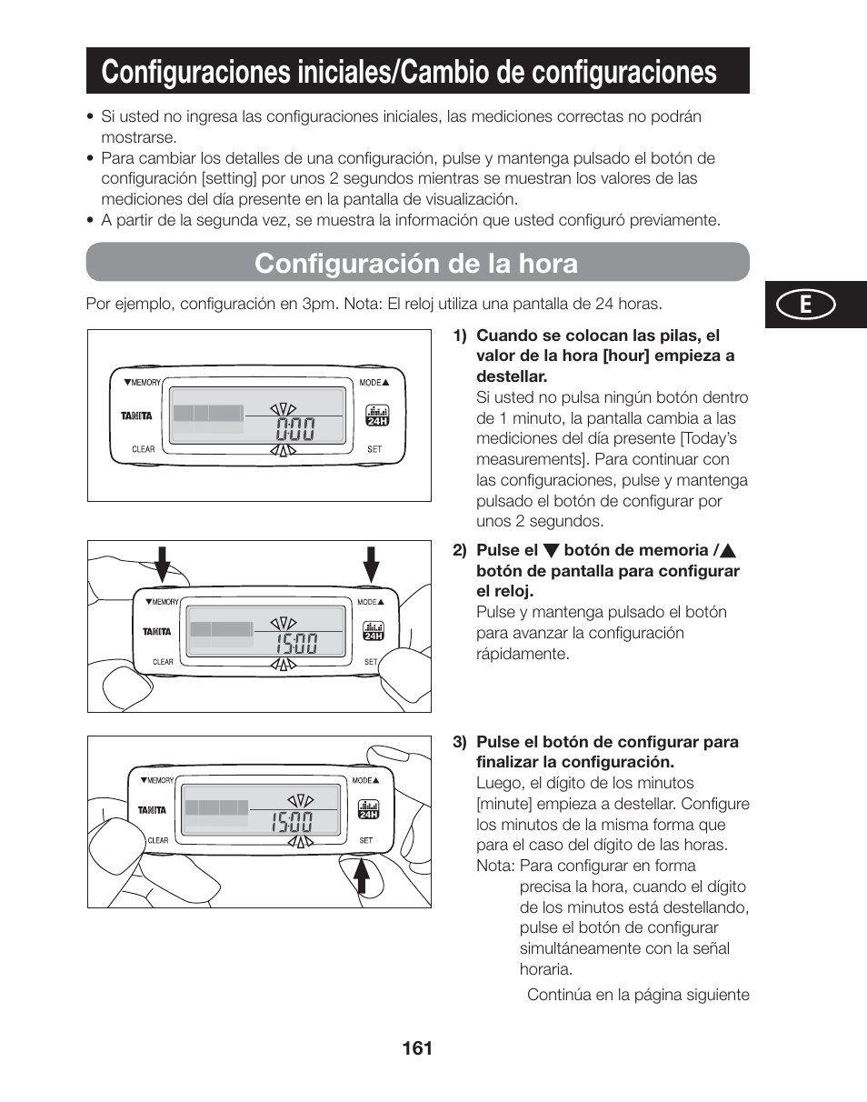 Configuración de la hora | Tanita AM-120E User Manual | Page 161 / 216