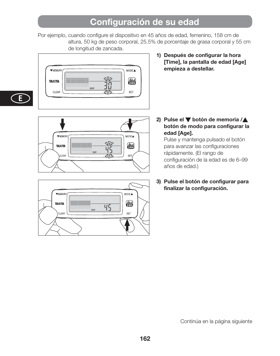 Configuración de su edad | Tanita AM-120E User Manual | Page 162 / 216