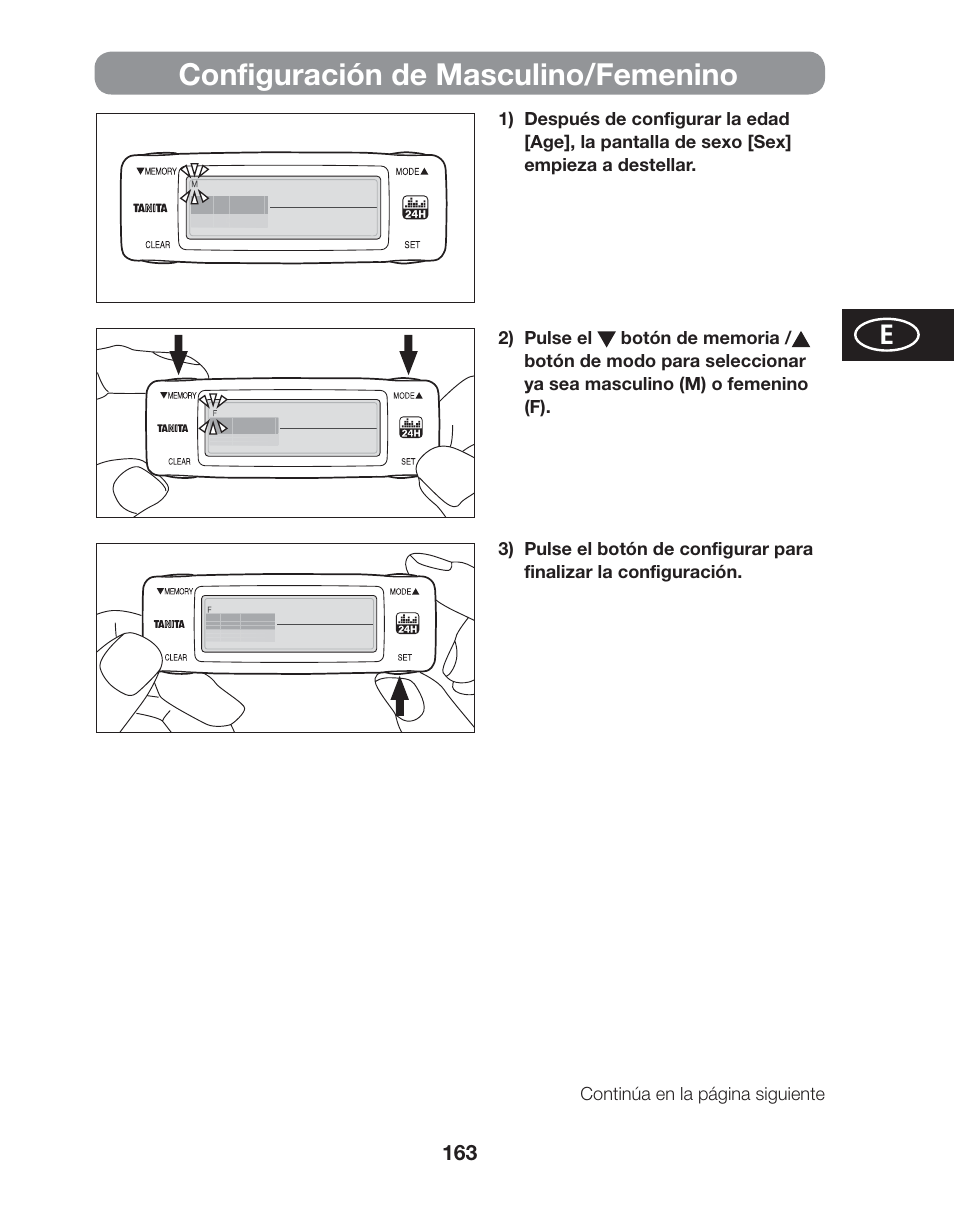 Configuración de masculino/femenino | Tanita AM-120E User Manual | Page 163 / 216