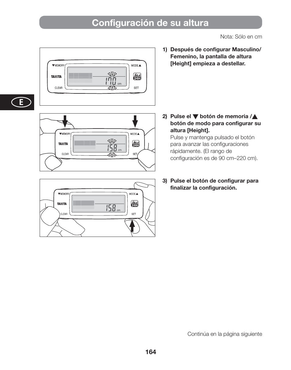 Configuración de su altura | Tanita AM-120E User Manual | Page 164 / 216