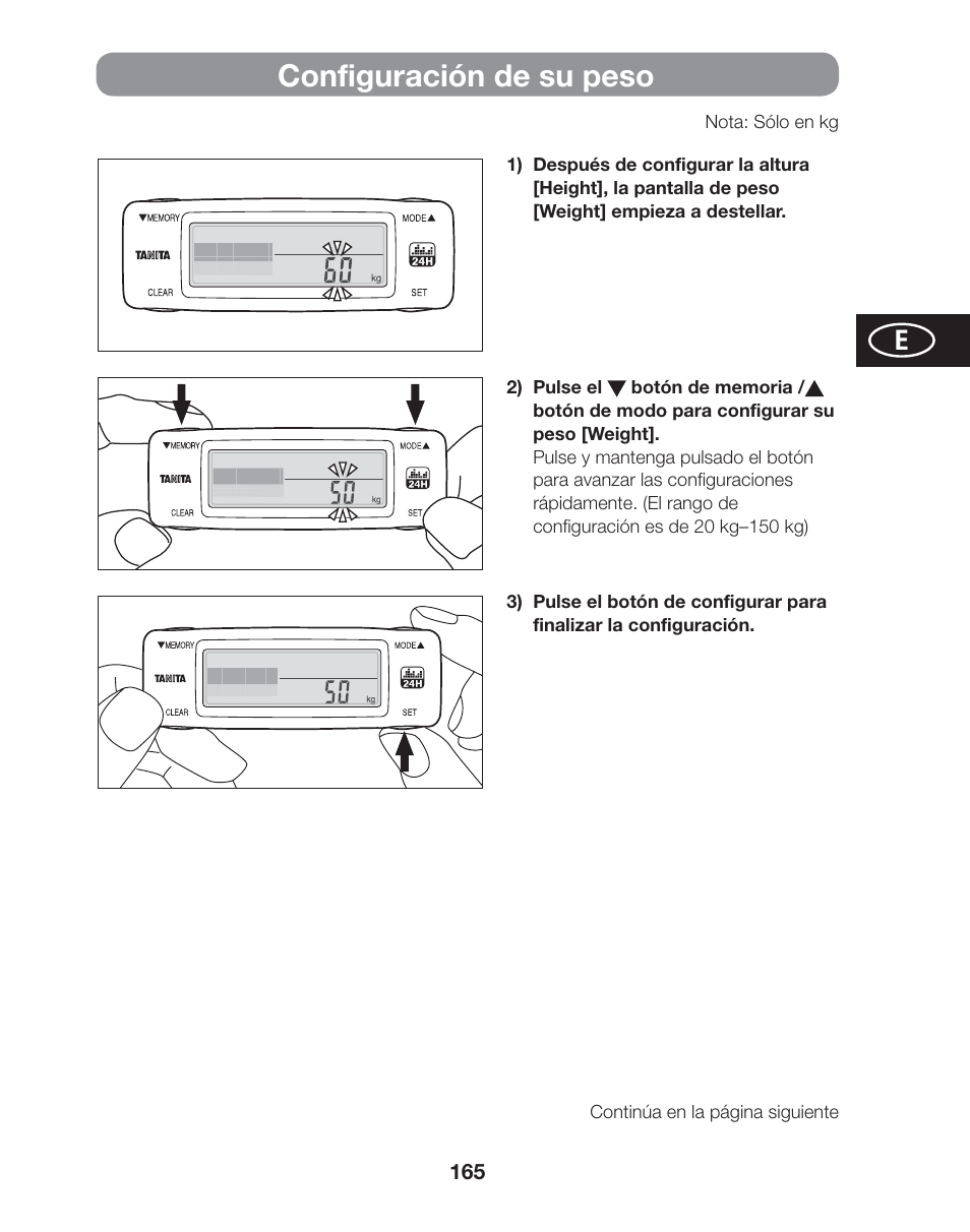Configuración de su peso | Tanita AM-120E User Manual | Page 165 / 216