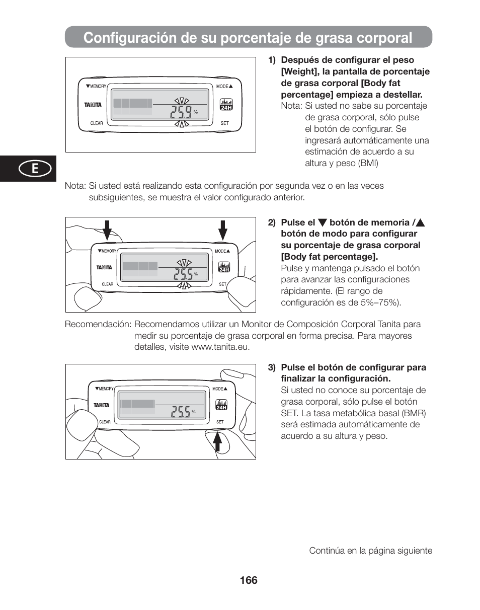 Configuración de su porcentaje de grasa corporal | Tanita AM-120E User Manual | Page 166 / 216