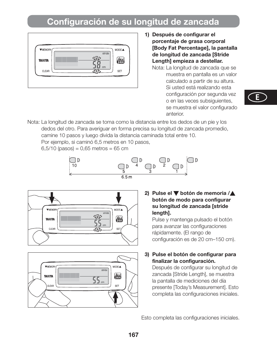 Configuración de su longitud de zancada | Tanita AM-120E User Manual | Page 167 / 216