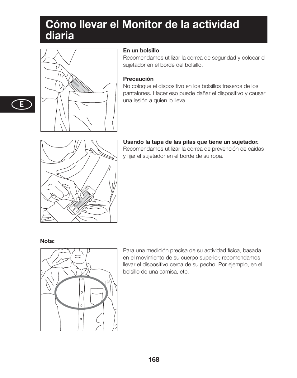 Cómo llevar el monitor de la actividad diaria | Tanita AM-120E User Manual | Page 168 / 216