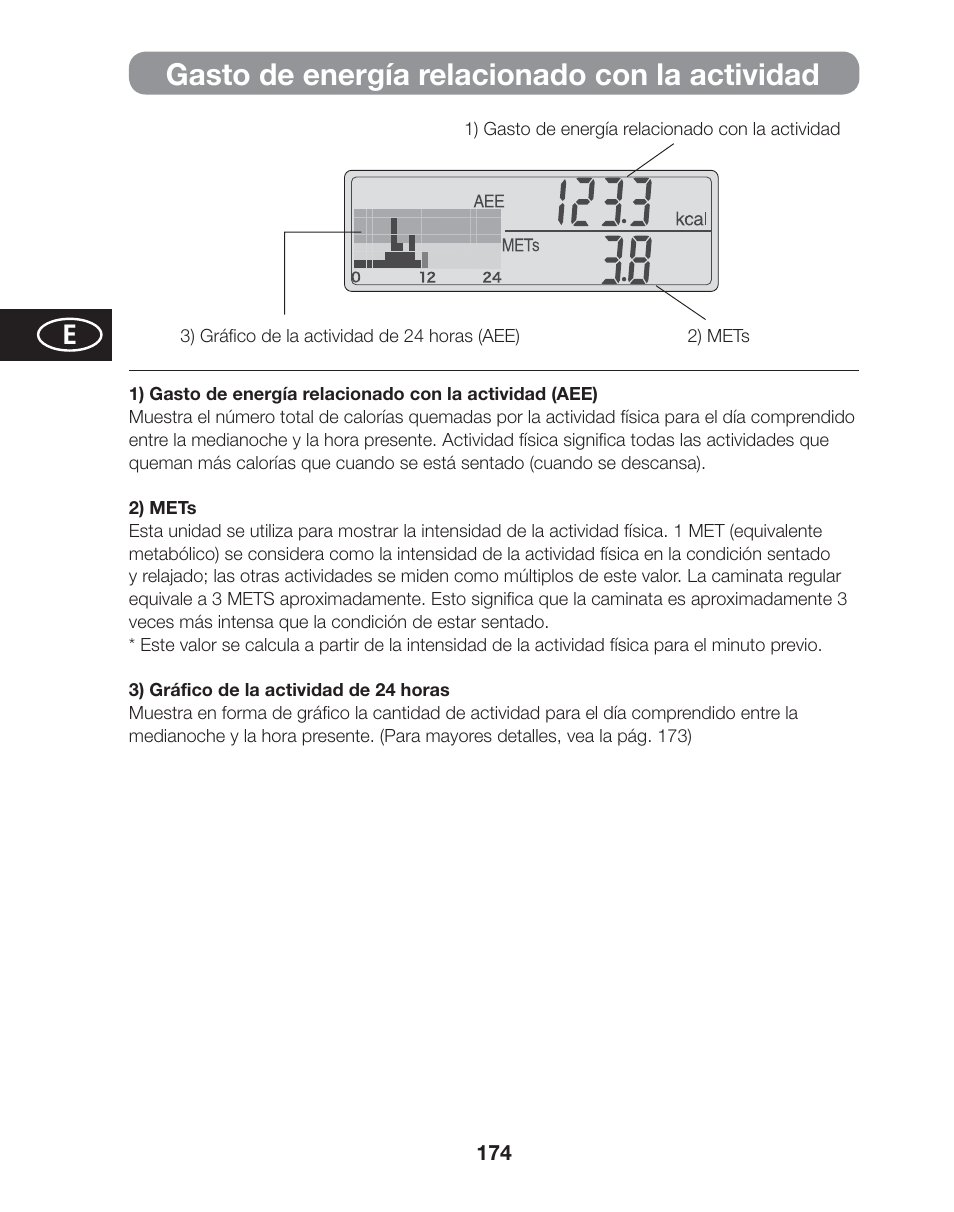 Gasto de energía relacionado con la actividad | Tanita AM-120E User Manual | Page 174 / 216