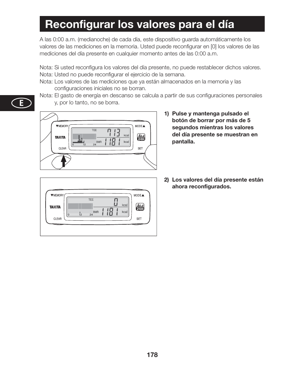 Reconfigurar los valores para el día | Tanita AM-120E User Manual | Page 178 / 216