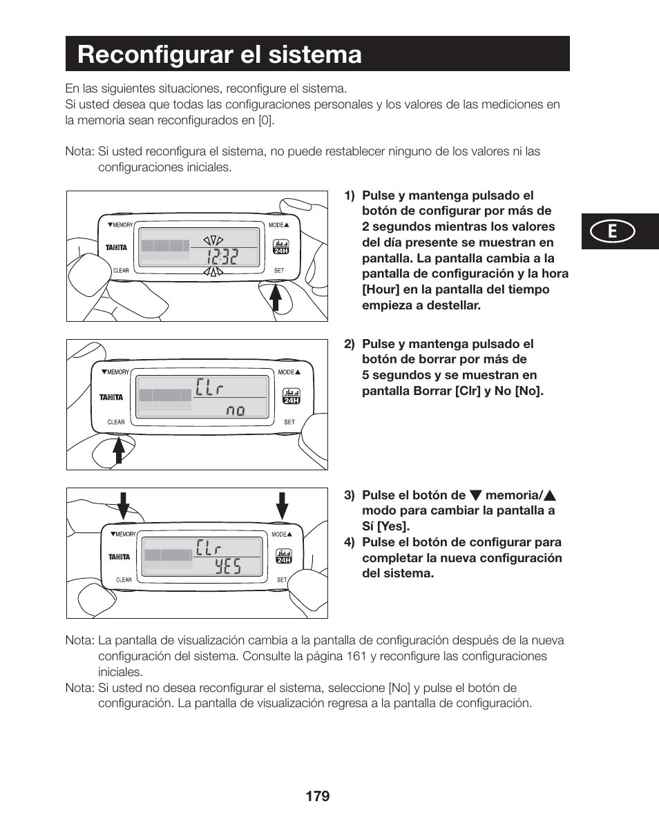 Reconfigurar el sistema | Tanita AM-120E User Manual | Page 179 / 216