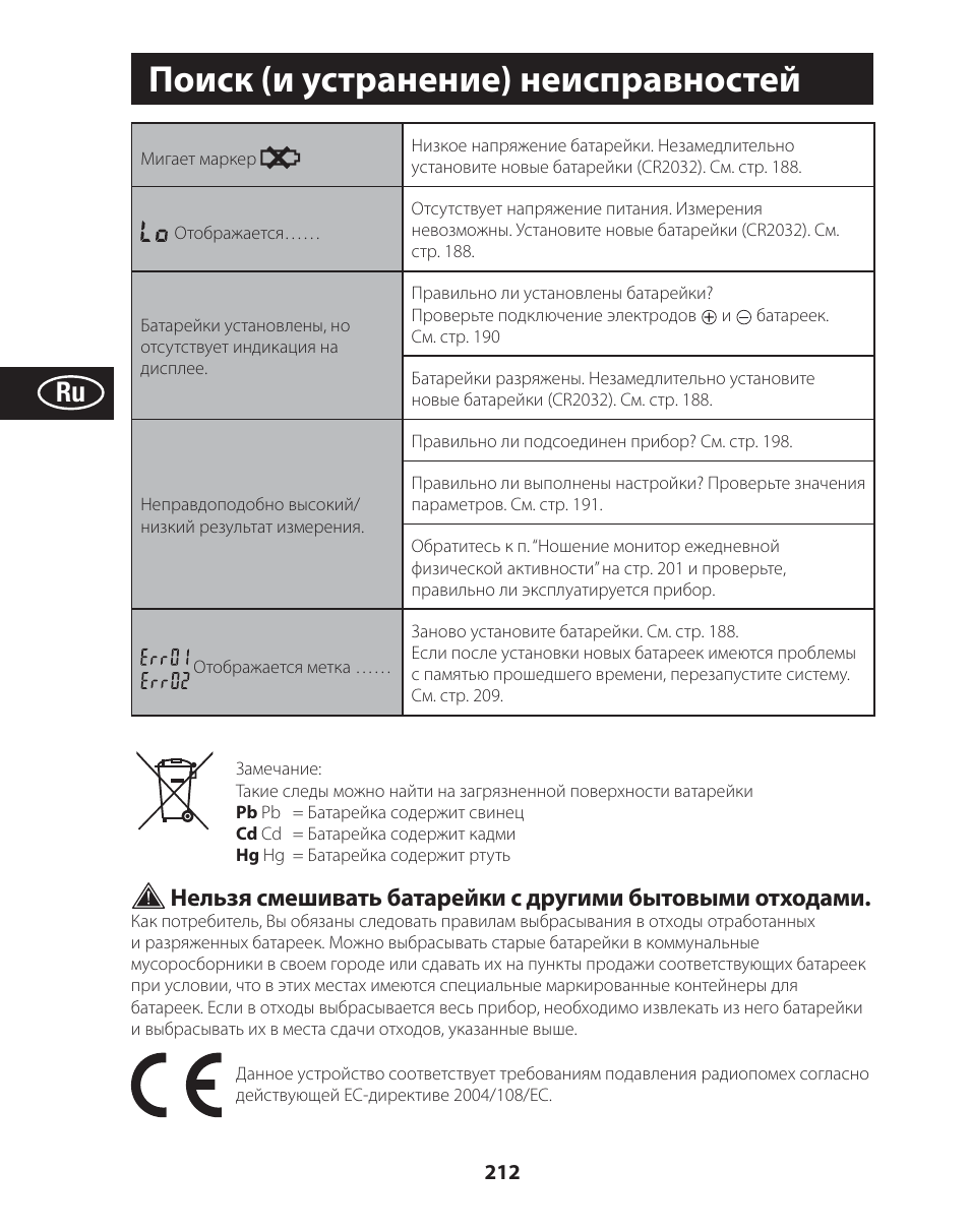 Поиск (и устранение) неисправностей | Tanita AM-120E User Manual | Page 212 / 216