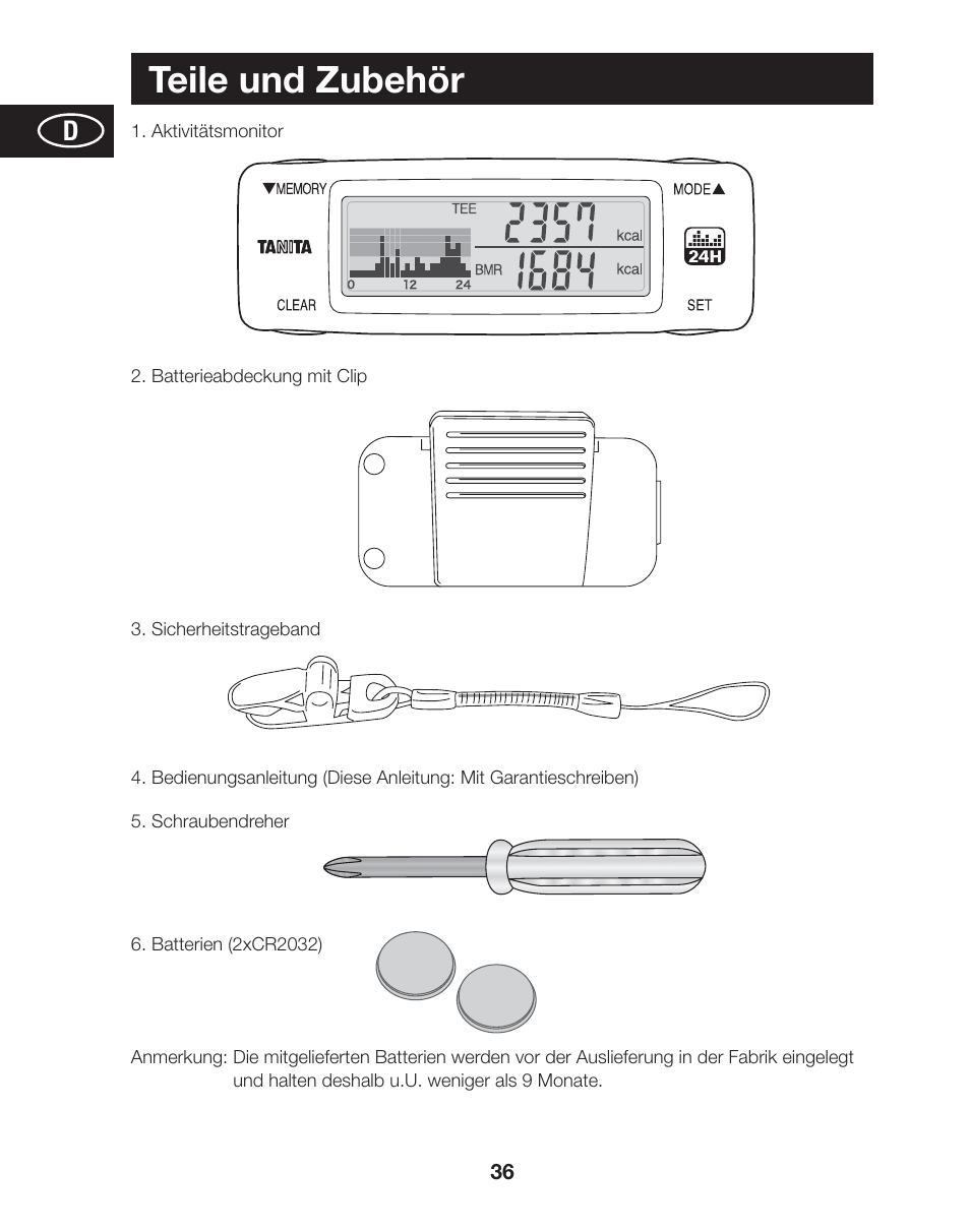 Teile und zubehör | Tanita AM-120E User Manual | Page 36 / 216