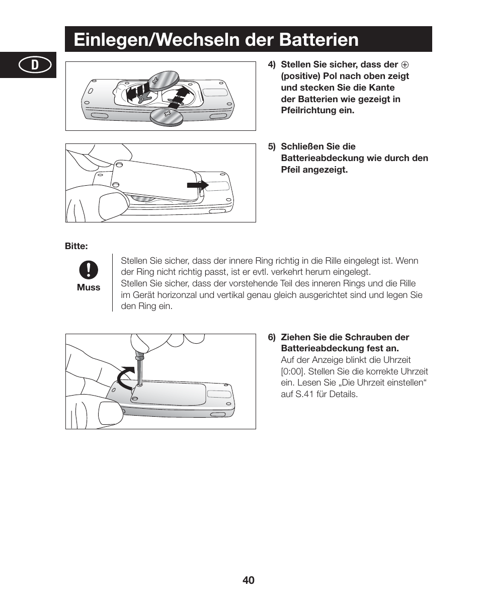 Einlegen/wechseln der batterien | Tanita AM-120E User Manual | Page 40 / 216