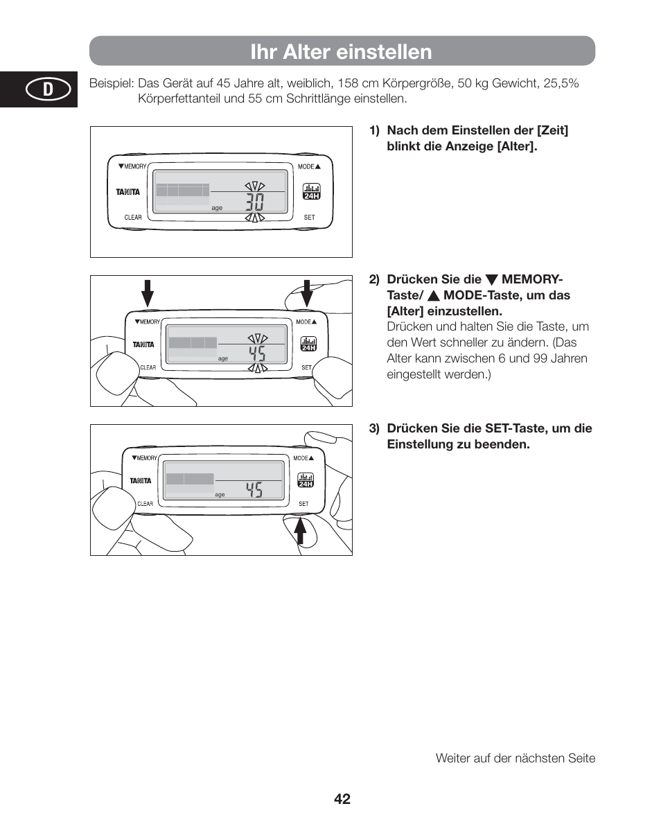 Ihr alter einstellen | Tanita AM-120E User Manual | Page 42 / 216