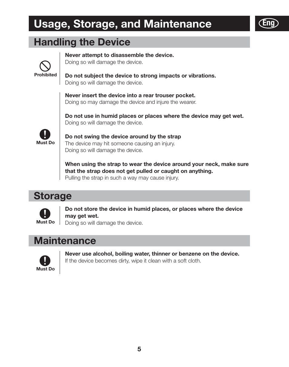 Usage, storage, and maintenance, Handling the device, Storage | Maintenance | Tanita AM-120E User Manual | Page 5 / 216