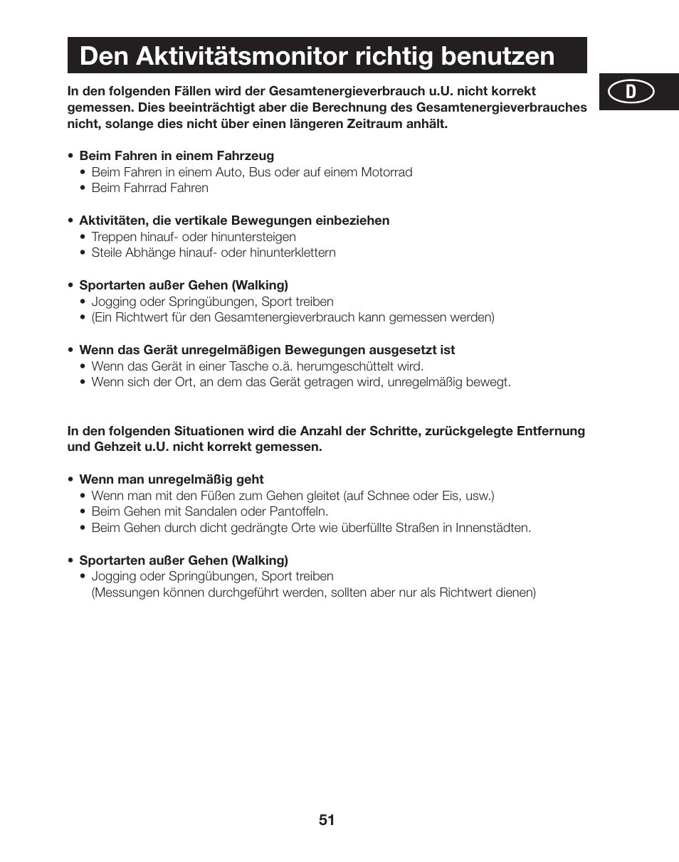 Den aktivitätsmonitor richtig benutzen | Tanita AM-120E User Manual | Page 51 / 216