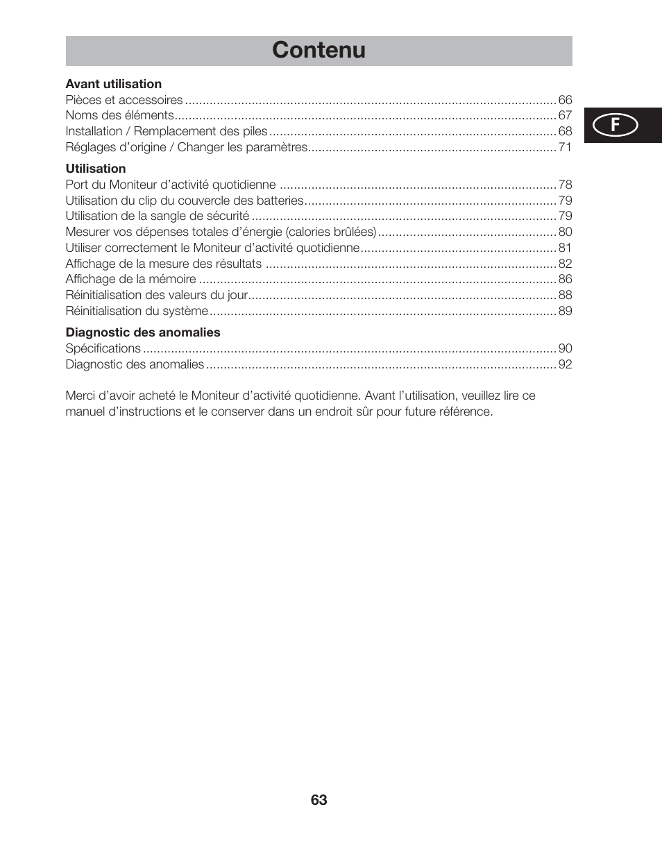 Contenu | Tanita AM-120E User Manual | Page 63 / 216