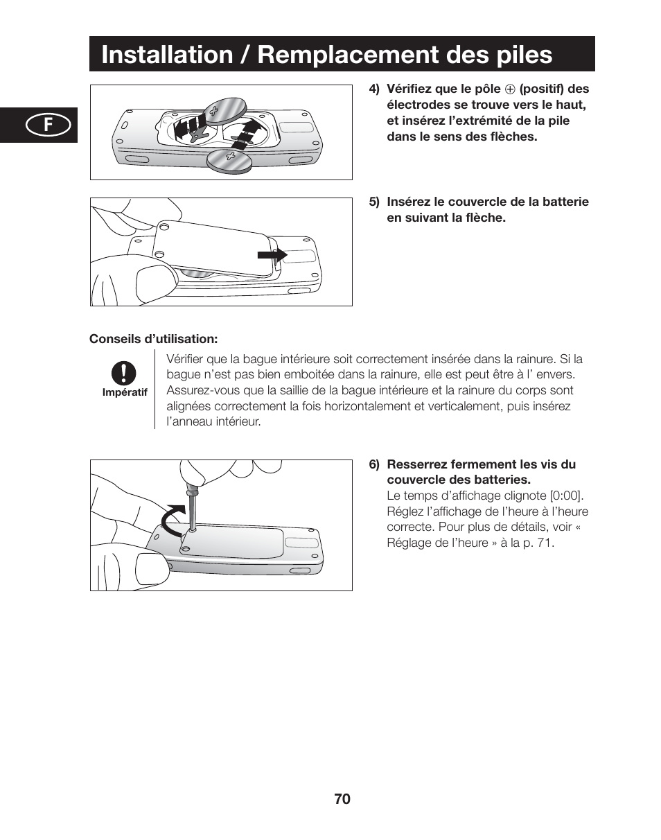 Installation / remplacement des piles | Tanita AM-120E User Manual | Page 70 / 216