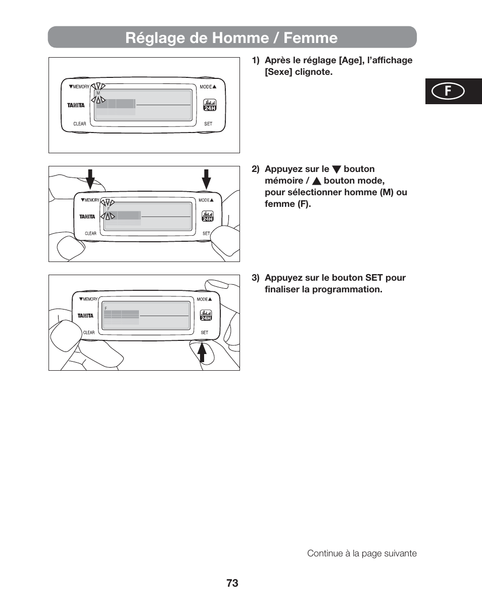 Réglage de homme / femme | Tanita AM-120E User Manual | Page 73 / 216